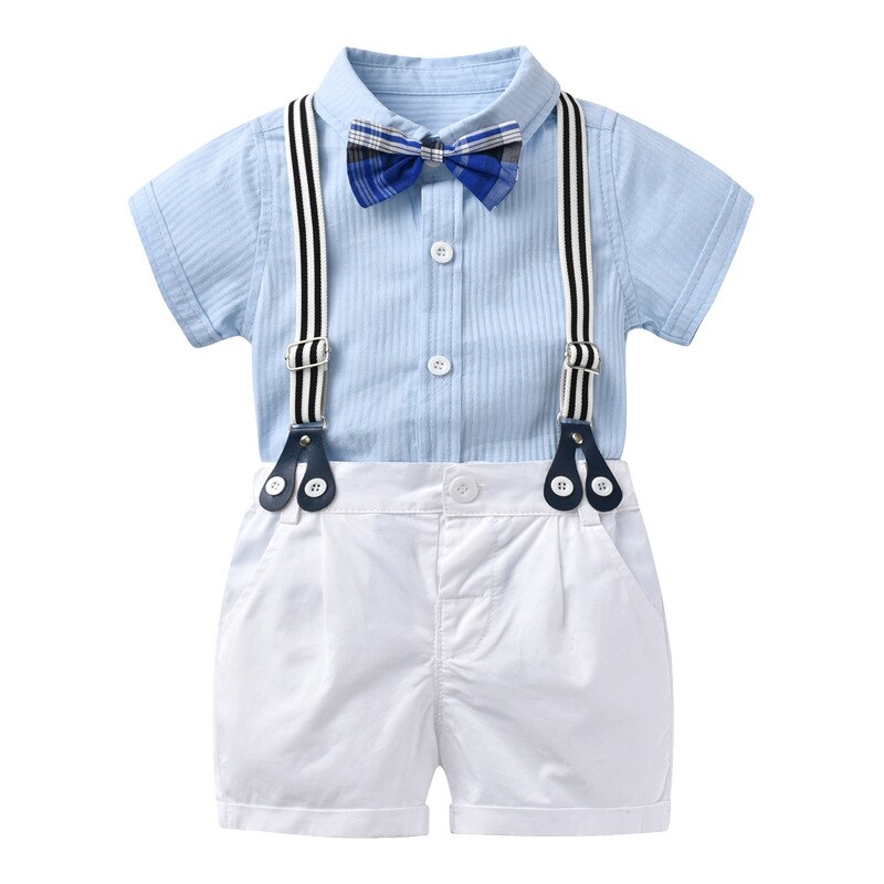 Children&s clothing summer children&s clothing boys& short sleeve shirt suspender suit boys& gentleman&s first year dress